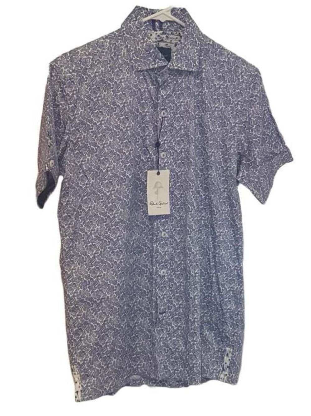 Robert Graham Tailored Fit Blue Paisley Short Sleeve Button Down Shirt Small NWT